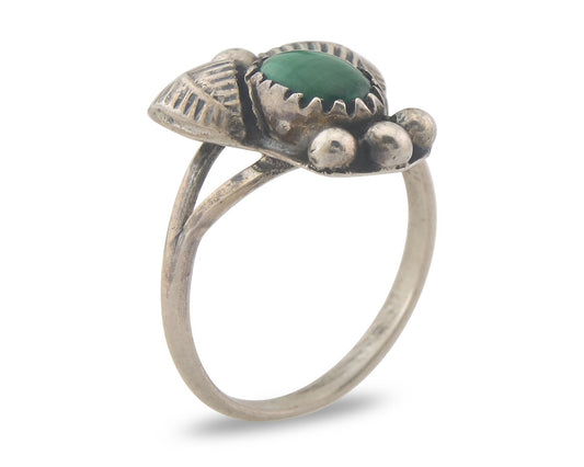 Vintage Navajo Ring 925 Sterling Authentic Traditional Malachite Size 5.75