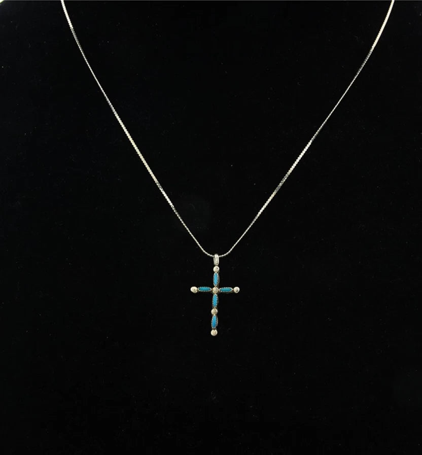 Navajo Cross Necklace Sterling Silver Blue Turquoise Vintage Handmade