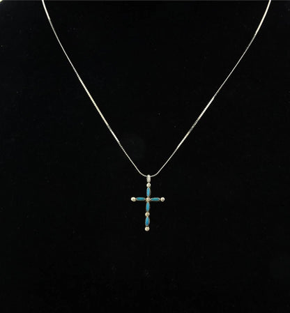 Navajo Cross Necklace Sterling Silver Blue Turquoise Vintage Handmade