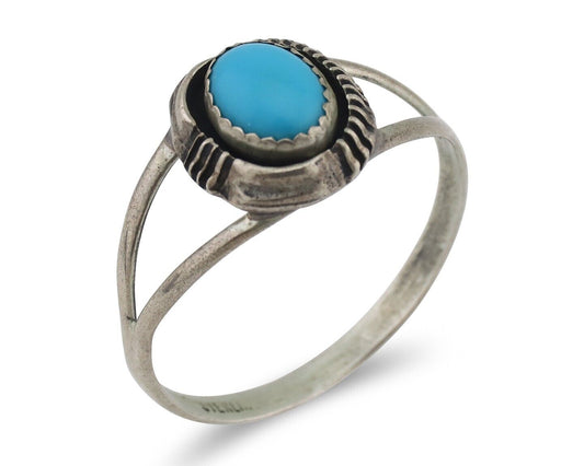 Navajo Ring 925 Silver Sleeping Beauty Turquoise Native American Artist C.80's