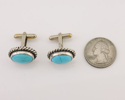 Navajo Cufflinks 925 Silver Native American Natural Turquoise C.80's