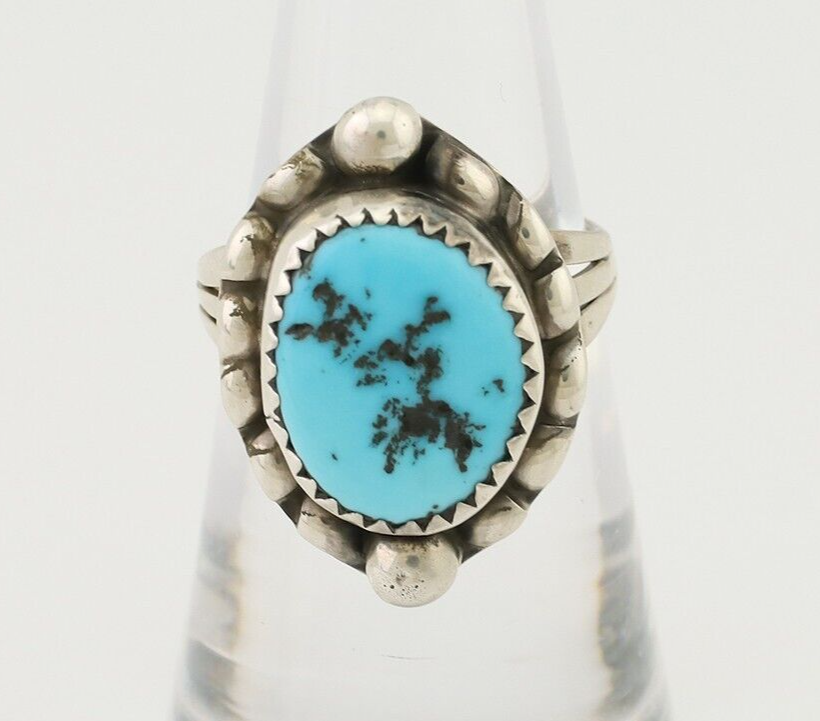 Navajo Ring 925 Silver Sleeping Beauty Turquoise Native Artist C.80's