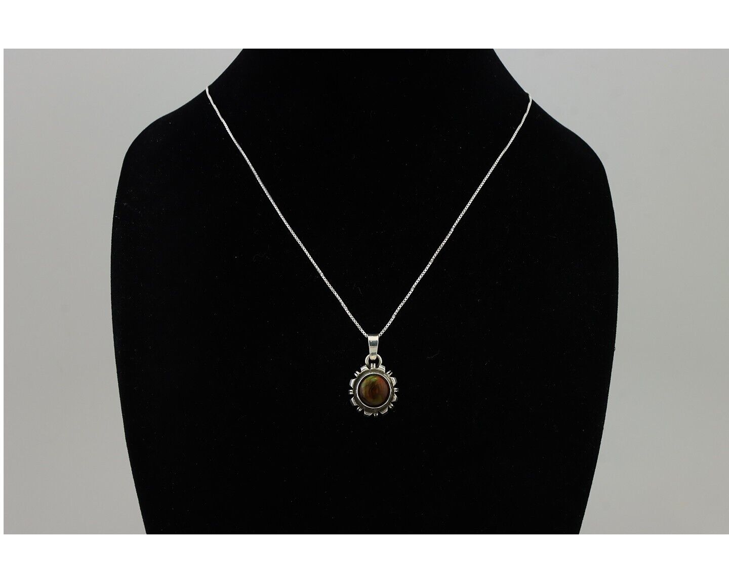 Navajo Handmade Necklace 925 Silver Fire Opal Artist Signed Sunburst C.80's