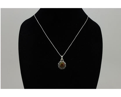 Navajo Handmade Necklace 925 Silver Fire Opal Artist Signed Sunburst C.80's