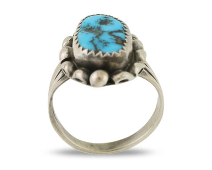 Navajo Ring 925 Silver Sleeping Beauty Turquoise Artist Signed SC C.80's