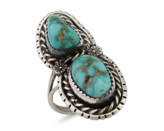 Navajo Ring 925 Silver Natural Spiderweb Turquoise Signed Tom Willeto C.80's