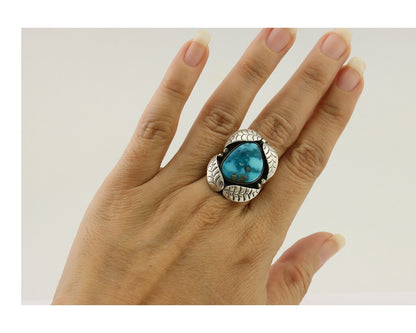 Navajo Ring 925 Silver Natural Kingman Turquoise Native American Artist C.80's
