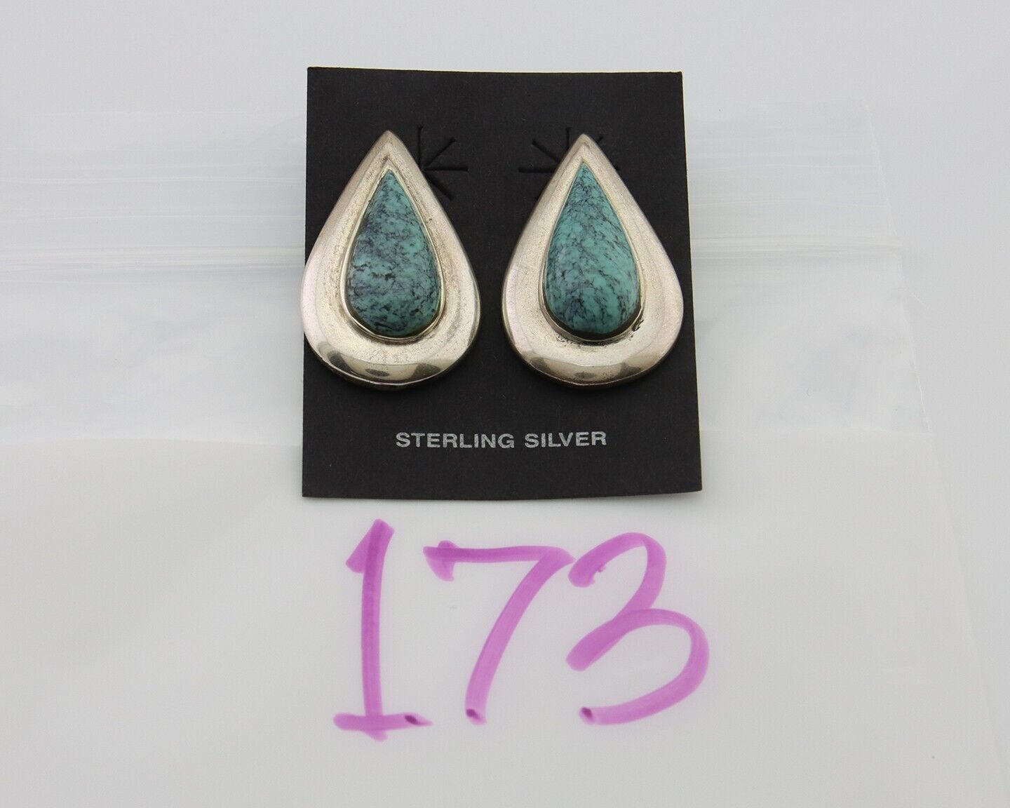 Navajo Dangle Earrings 925 Silver Natural Turquoise Signed Thomas Charay C.1988