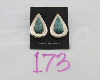 Navajo Dangle Earrings 925 Silver Natural Turquoise Signed Thomas Charay C.1988