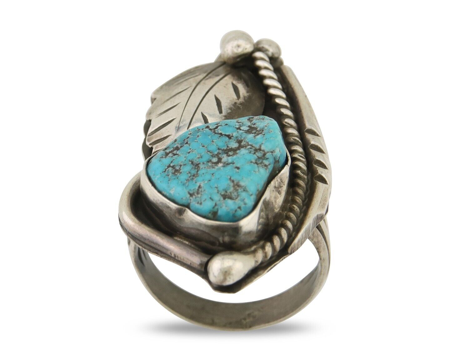 Navajo Ring 925 Silver Natural Blue Turquoise Signed David Garcia C.80's
