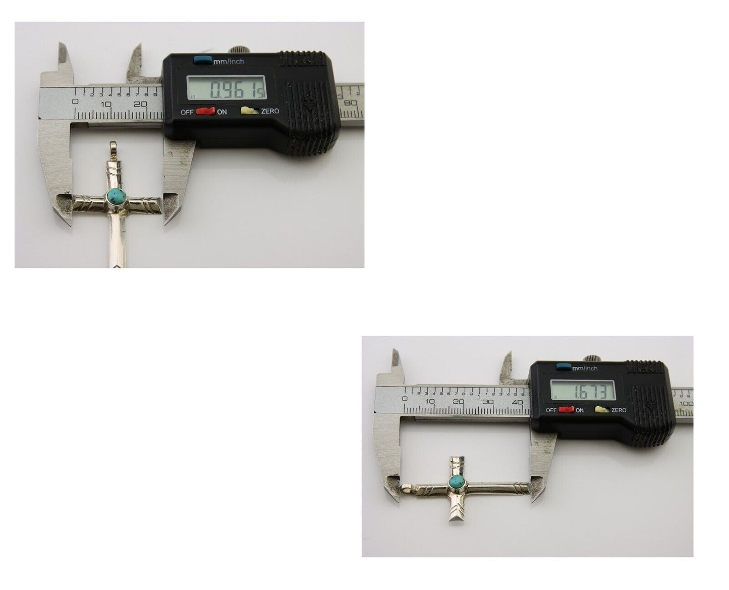 Navajo Sand Cast Cross Pendant 925 Silver Turquoise Artist Signed J Yazzie C.80s