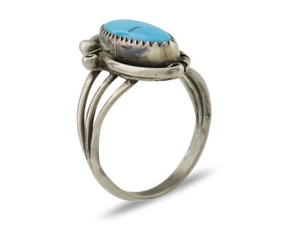 Navajo Ring 925 Silver Kingman Turquoise Artist Signed SC Size 8.0 C.80's