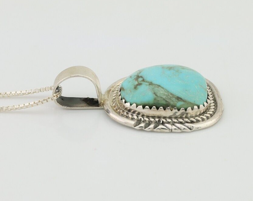 Navajo Necklace 925 Silver Natural Blue Turquoise Signed Anna Begay C.90's