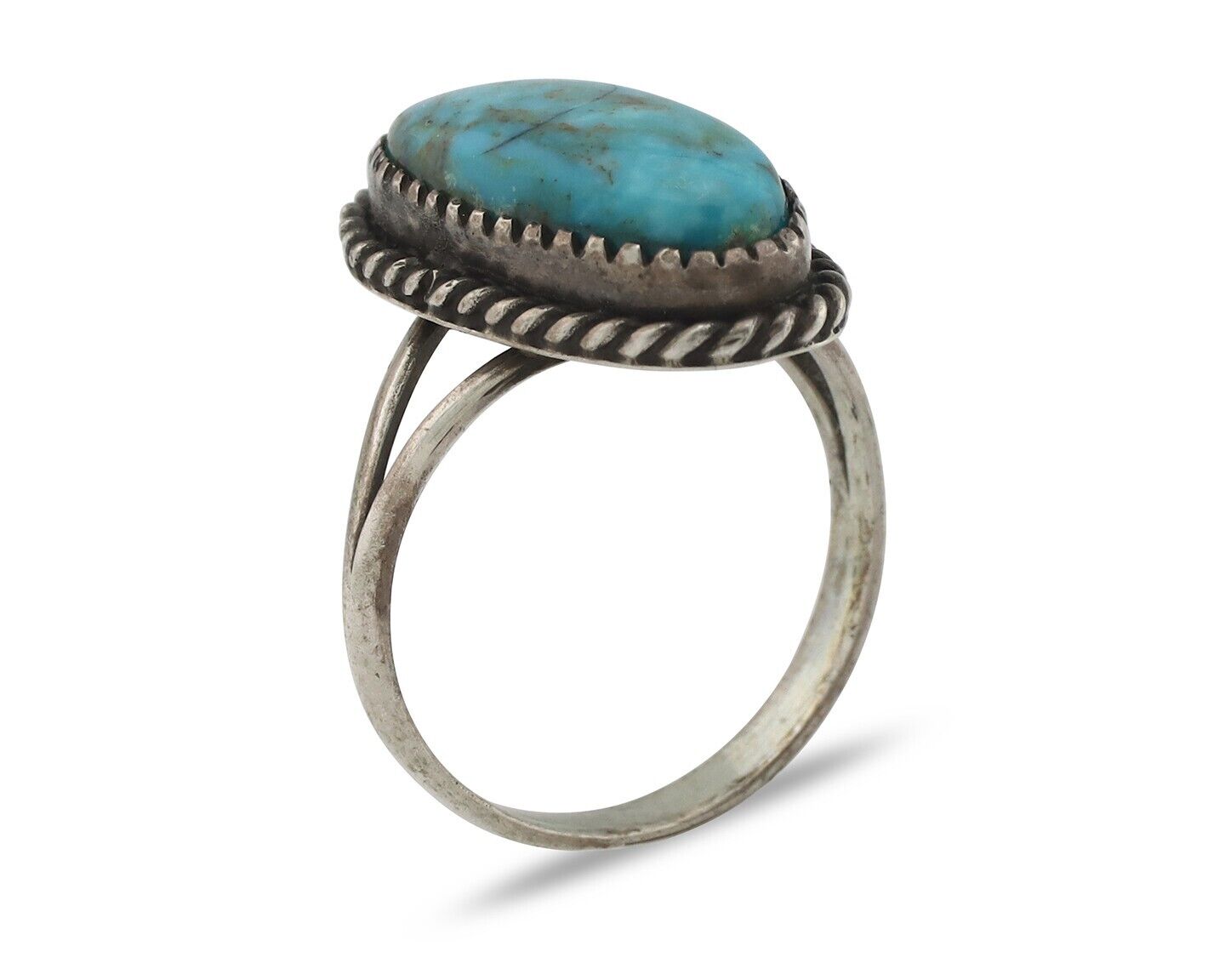 Navajo Ring 925 Silver Natural Kingman Turquoise Signed M Montoya C.80's