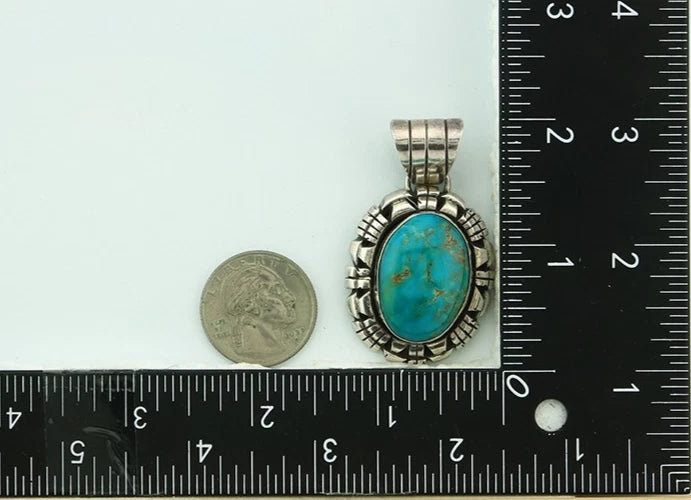 Navajo Pendant 925 Sterling Silver Natural Turquoise Vintage Artist Signed FT