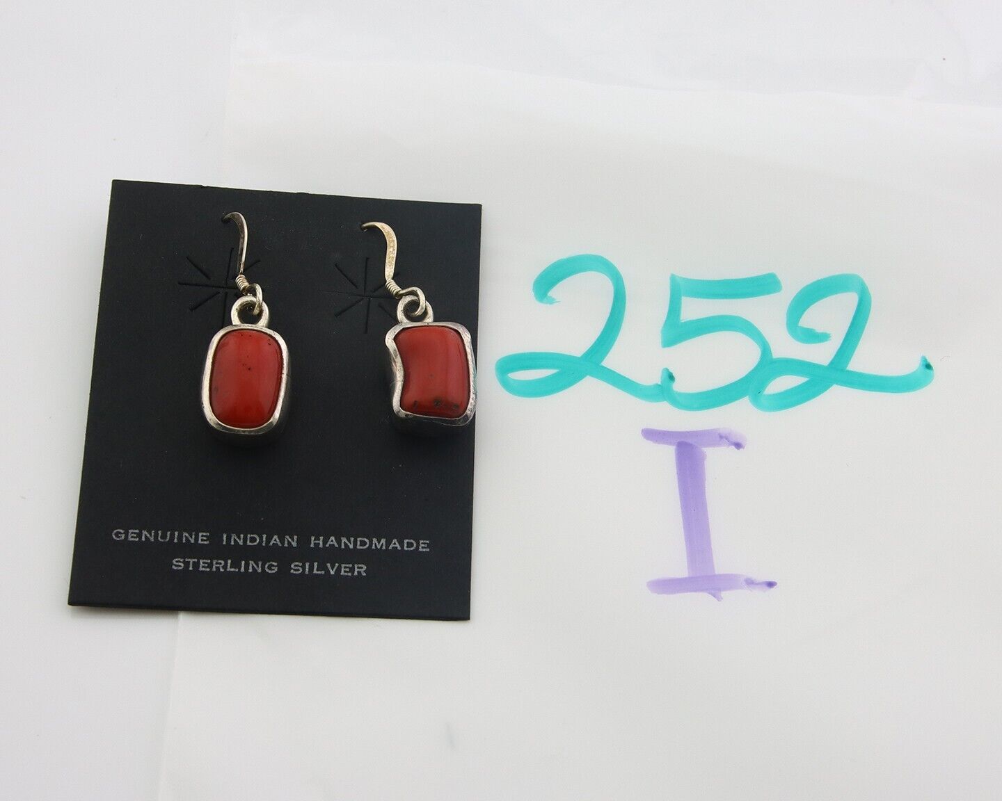 Navajo Earrings 925 Silver Natural Coral Native American Artist C.80's