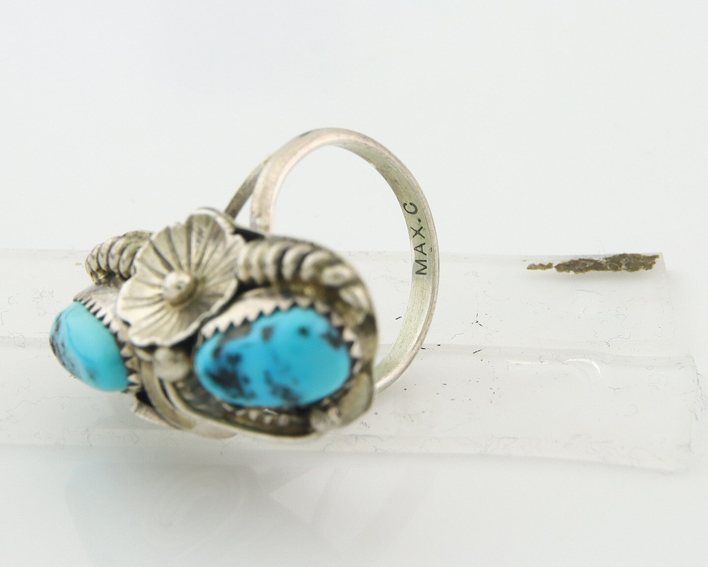 Vintage Navajo Ring Sterling Silver Authentic Turquoise Signed Max C Size 7.75