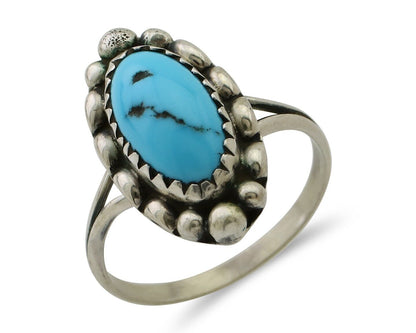 Navajo Ring 925 Silver Sleeping Beauty Turquoise Artist Signed SC C.80's