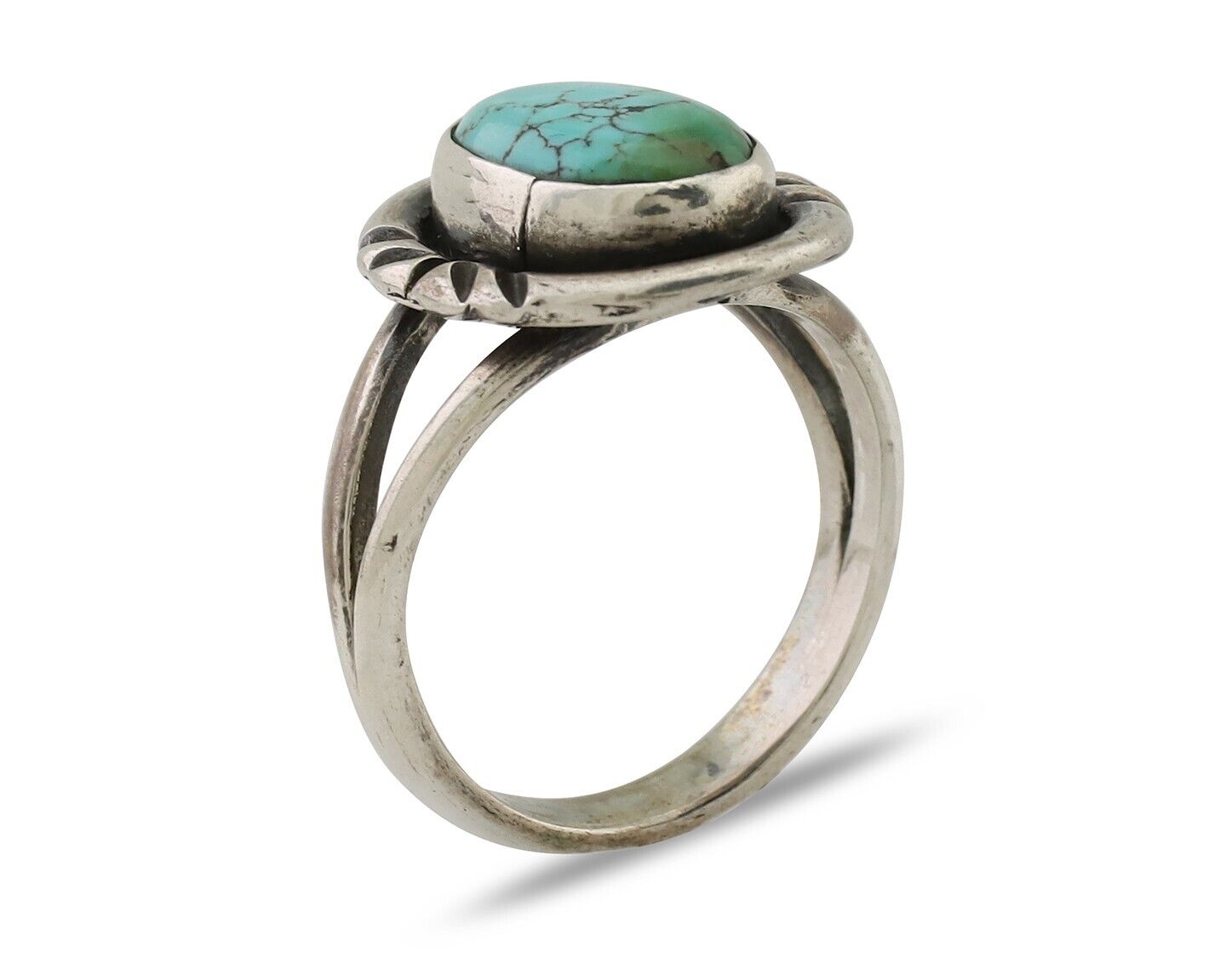 Navajo Ring 925 Silver Spiderweb Turquoise Native American Artist C.80's