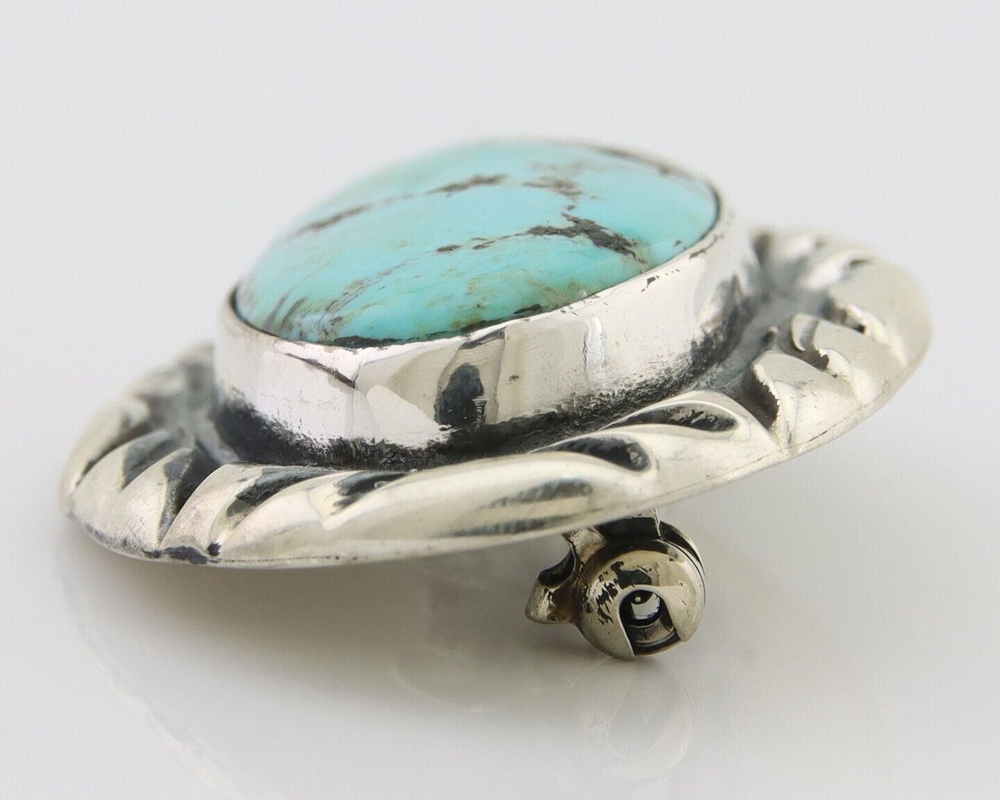 Navajo Pin 925 Silver Natural Mined Turquoise Artist Signed C Montoya C.80's