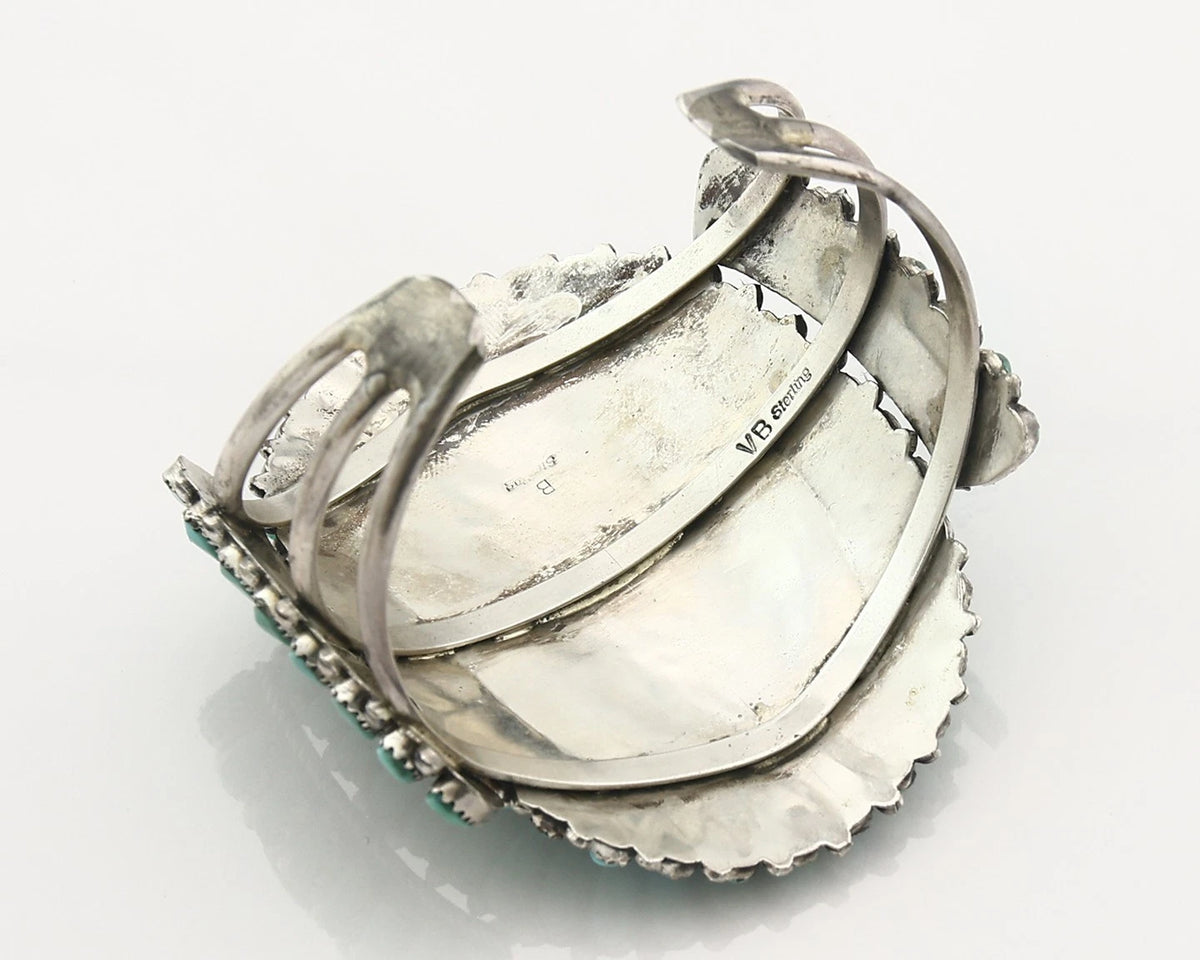 Navajo Cuff Bracelet Sterling Silver Kingman Vintage Turquoise Signed LH C.80's