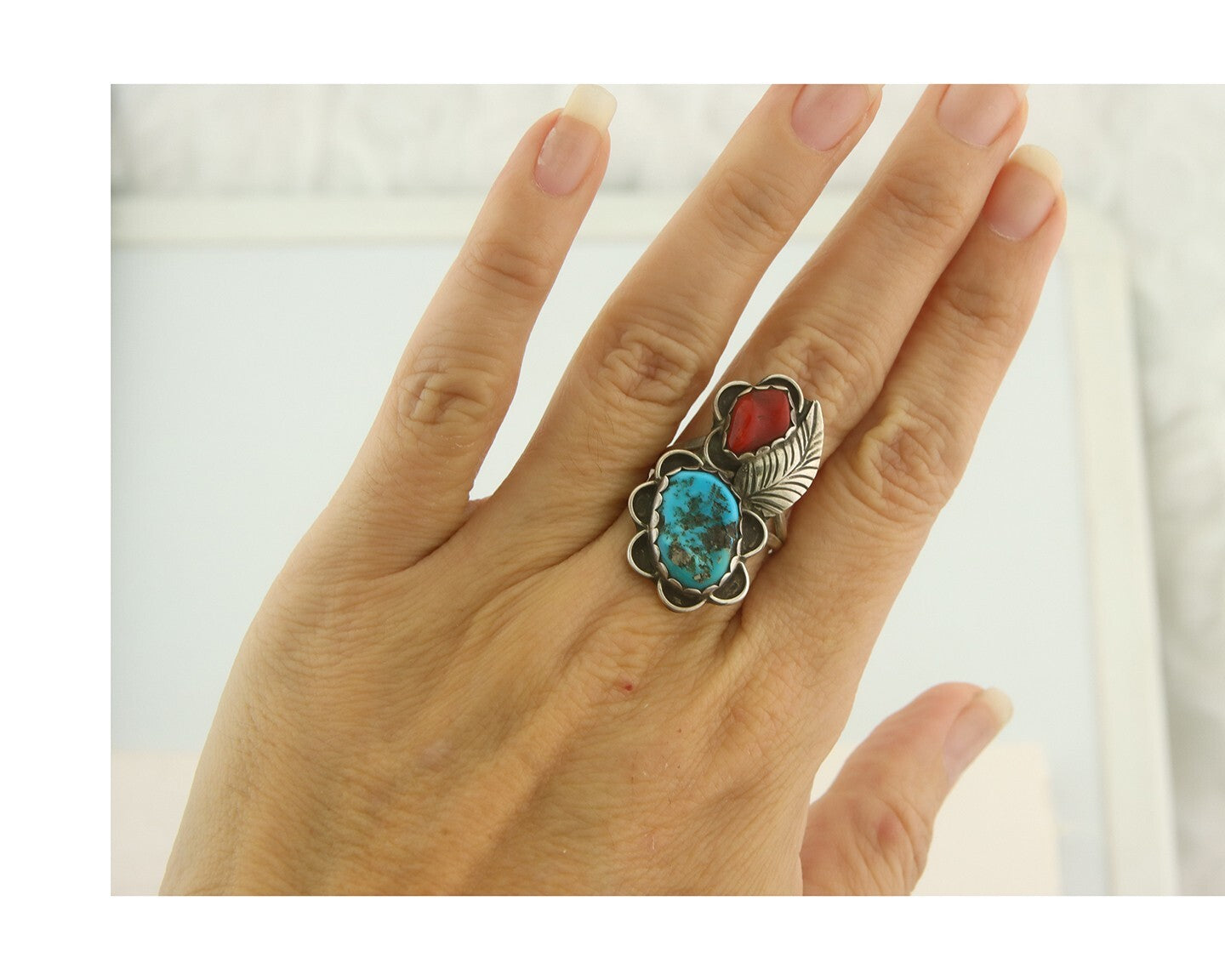 Vintage Navajo Ring 925 Sterling Natural Gemstones Signed Justin Morris Sz 6.75