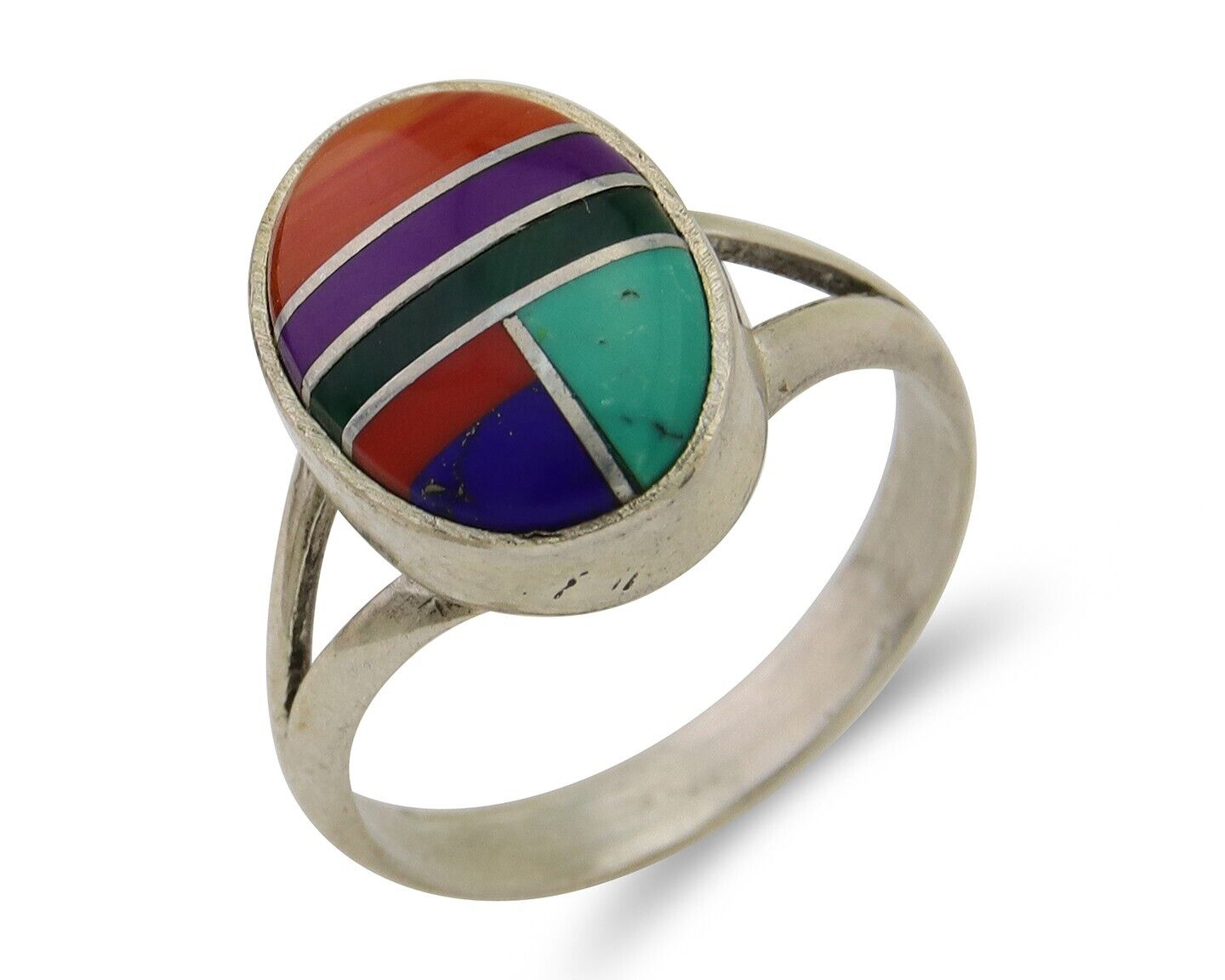 Navajo Ring 925 Sterling Silver Natural Gemstones Artist Signed Sunrise C.80's