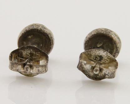 Navajo Earrings 925 Silver Inlaid Natural Onyx & Coral Native Artist C.80's