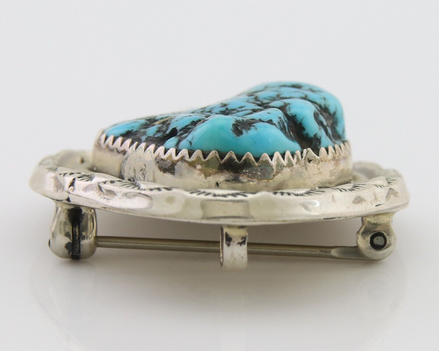 Navajo Pin Pendant 925 Silver Sea Foam Turquoise Artist Signed Hyson Craig C.80s