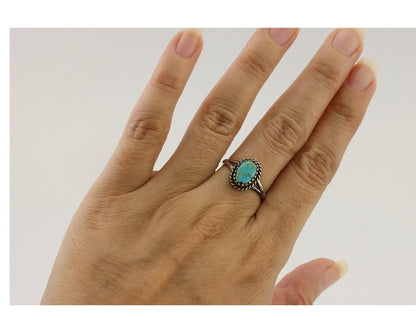 Navajo Ring 925 Silver Kingman Turquoise Native American Artist C.80's