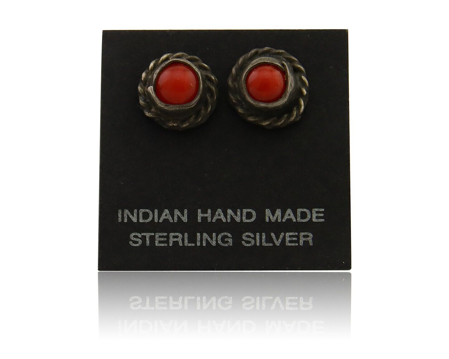Navajo Earrings 925 Silver Natural Red Coral Native American Artist C.80's