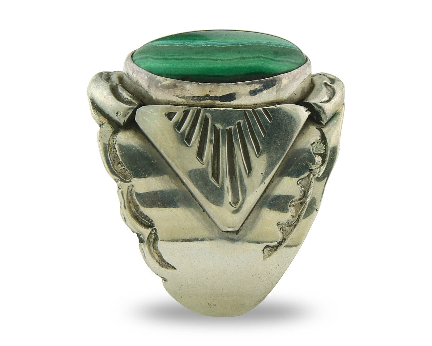 Vintage Navajo Ring 925 Sterling Silver Malachite Signed Juan Guerro Size 10.5