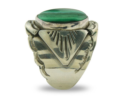 Vintage Navajo Ring 925 Sterling Silver Malachite Signed Juan Guerro Size 10.5