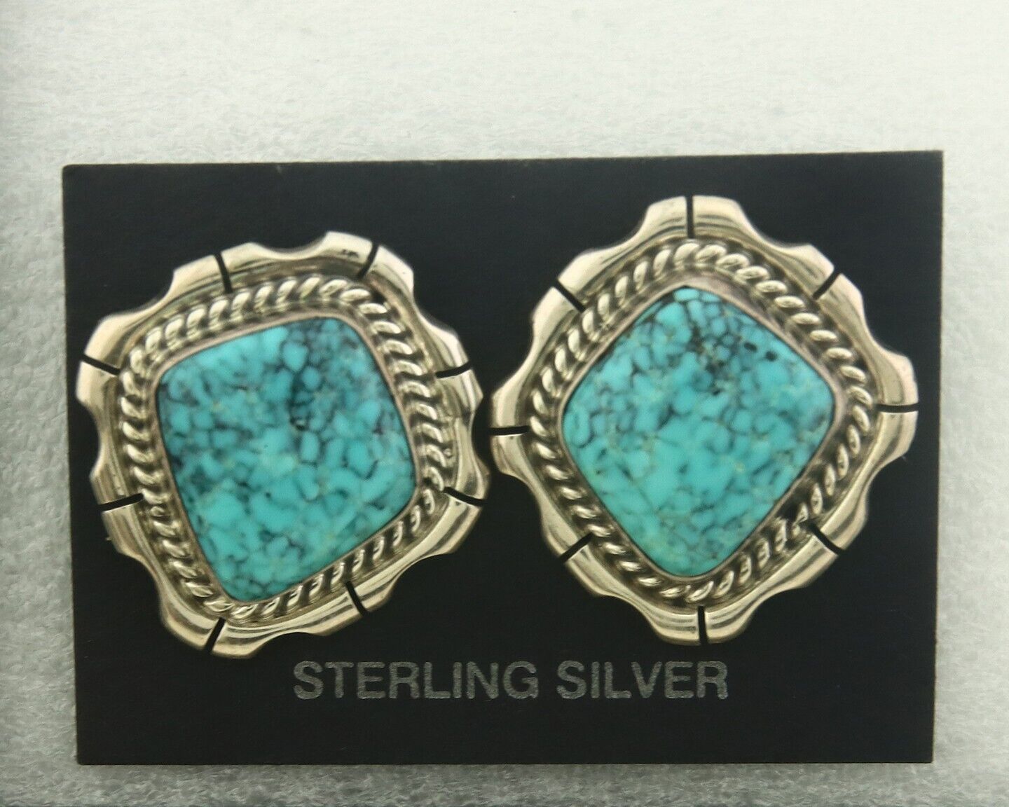 Navajo Earrings 925 Silver Natural Turquoise Artist Signed C Wylie C.80's