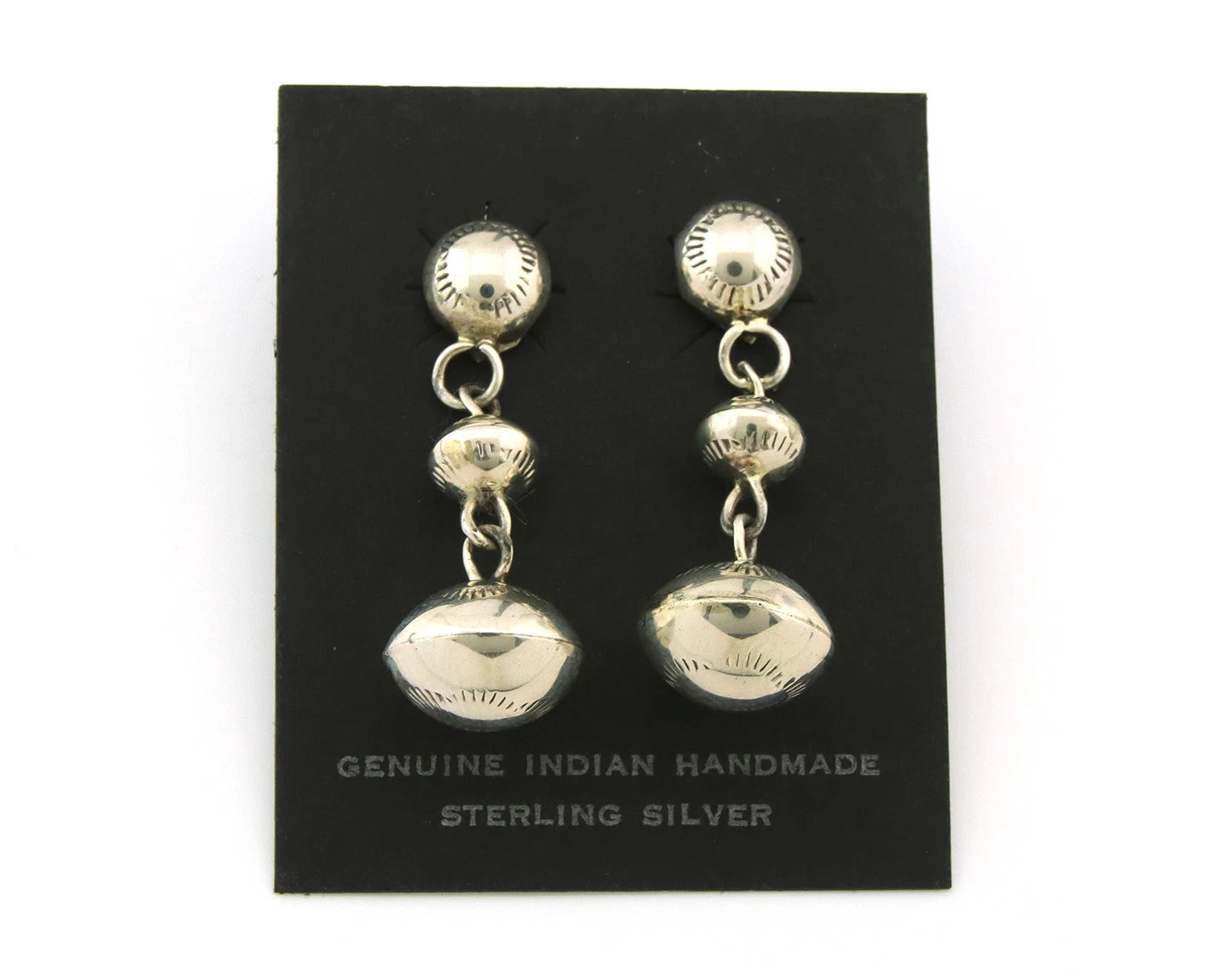 Navajo Bead Earrings Sterling Silver Handmade Vintage Hand Stamped Native Artist