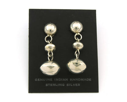 Navajo Bead Earrings Sterling Silver Handmade Vintage Hand Stamped Native Artist