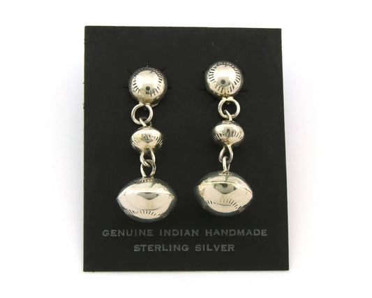 Navajo Bead Earrings Sterling Silver Handmade Vintage Hand Stamped Native Artist