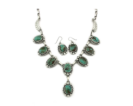 Navajo Necklace Earring Set Natural Turquoise Vintage Signed Gecko C.80's