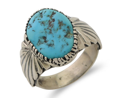 Mens Navajo Ring 925 Silver Sleeping Beauty Turquoise Artist Signed DK C.80's