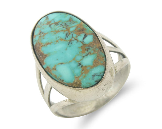 Vintage Navajo Ring 925 Sterling Authentic Traditional Turquoise Size 8.0