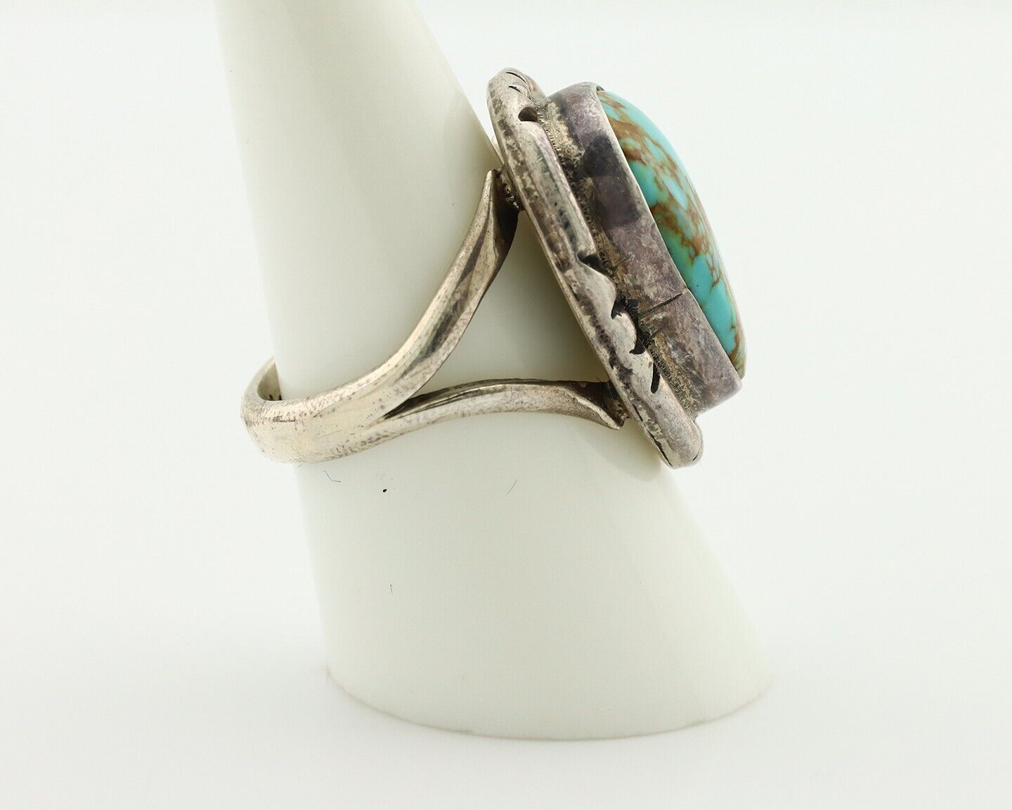 Navajo Ring 925 Silver Natural Blue Turquoise Artist Signed Gecko C.80's