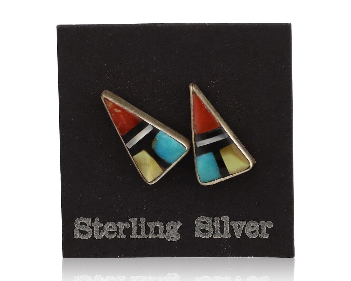 Zuni Earrings 925 Silver Natural Gemstones & Turquoise Native Artist C.80's