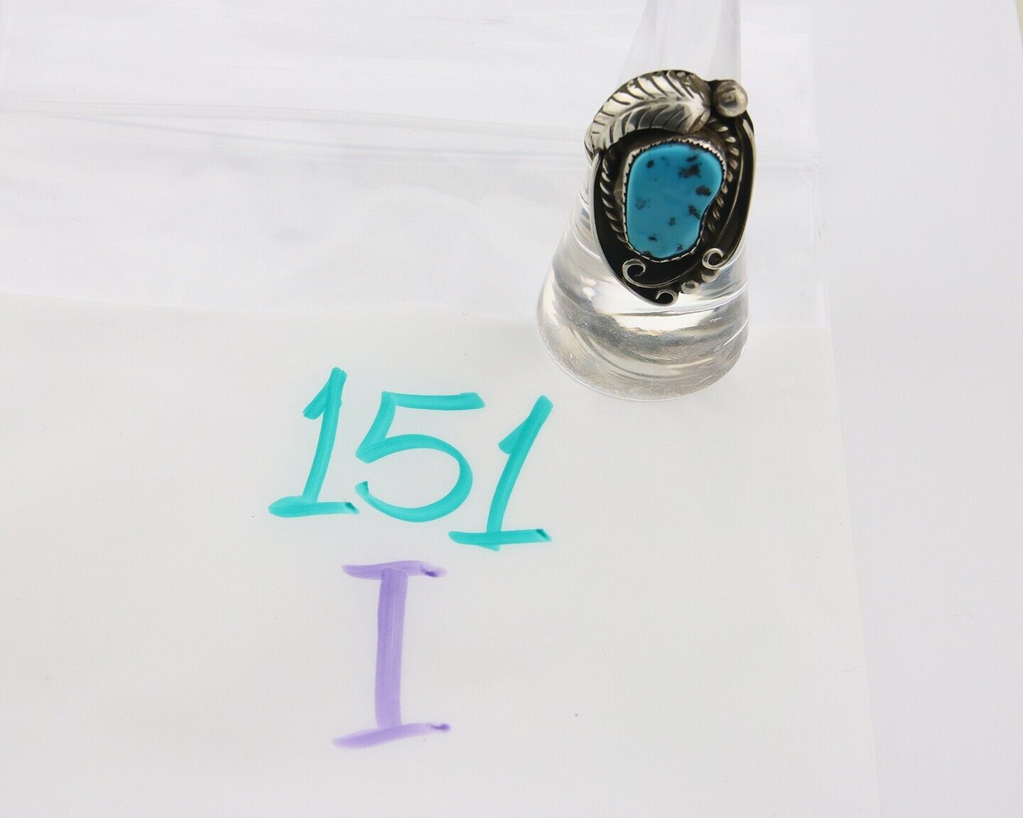 Navajo Ring 925 Sterling Natural Blue Turquoise Native Artist C.80's Size 7.0