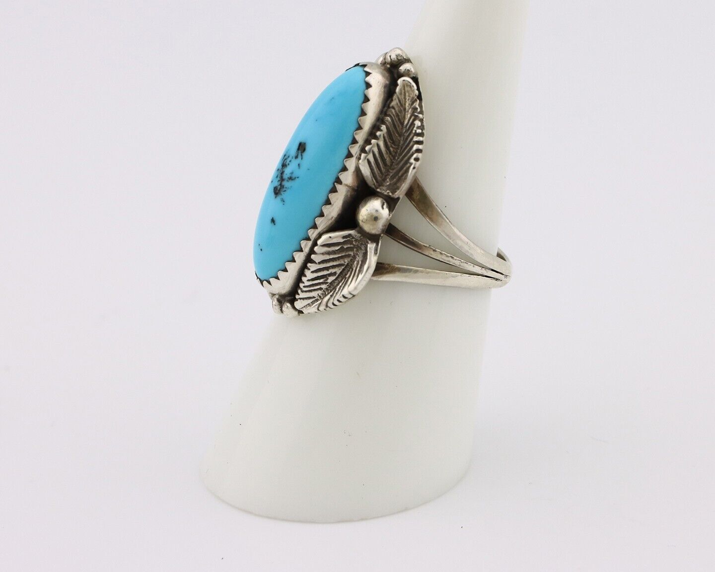 Navajo Ring 925 Silver Sleeping Beauty Turquoise Signed SC C.80's