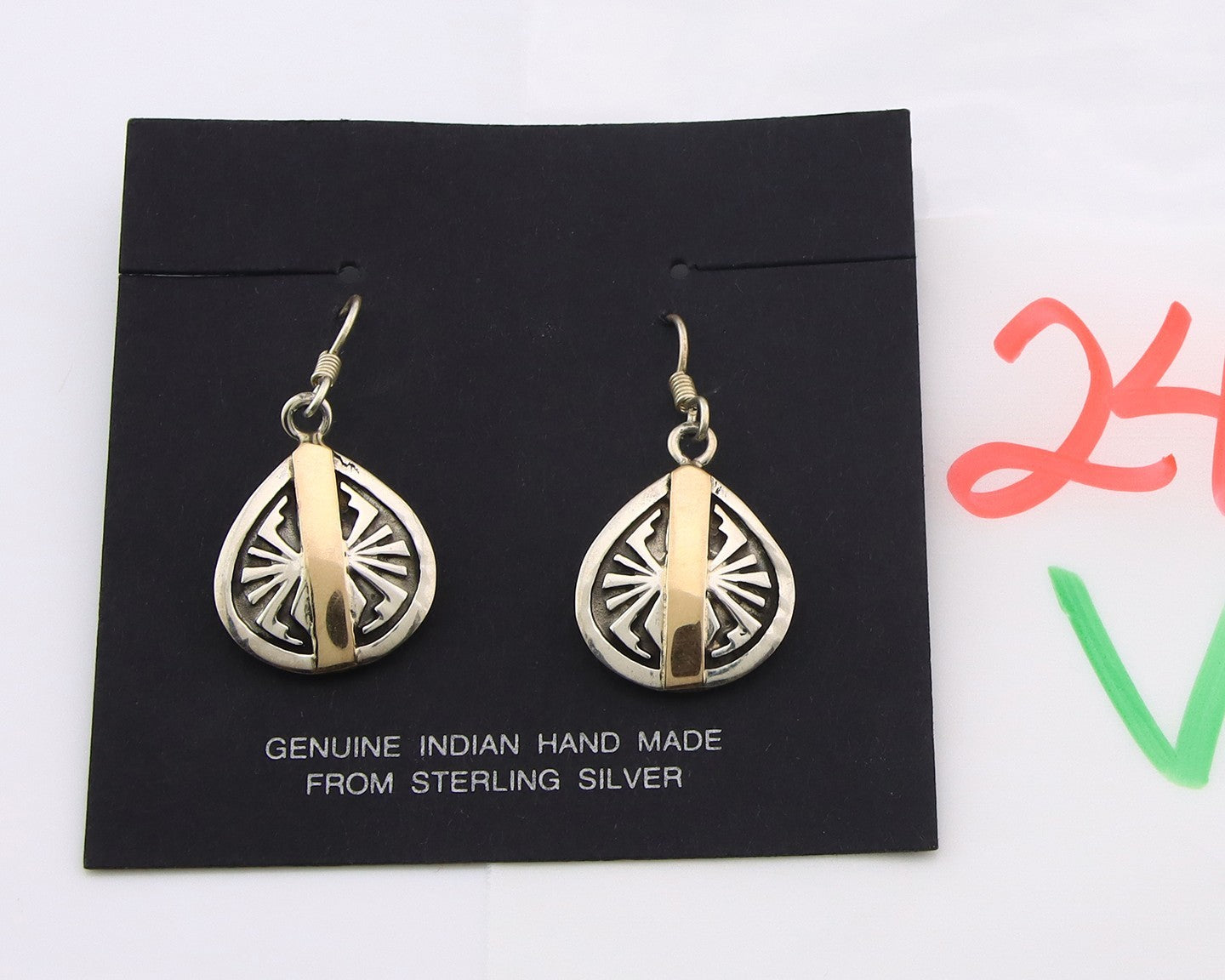 Navajo Earrings Sterling Silver & Gold Vintage Handmade