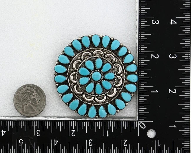 Navajo Concho Pin Pendant Natural Blue Turquoise Vintage Handmade Signed VMB