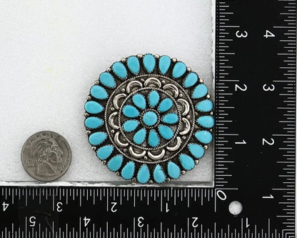 Navajo Concho Pin Pendant Natural Blue Turquoise Vintage Handmade Signed VMB