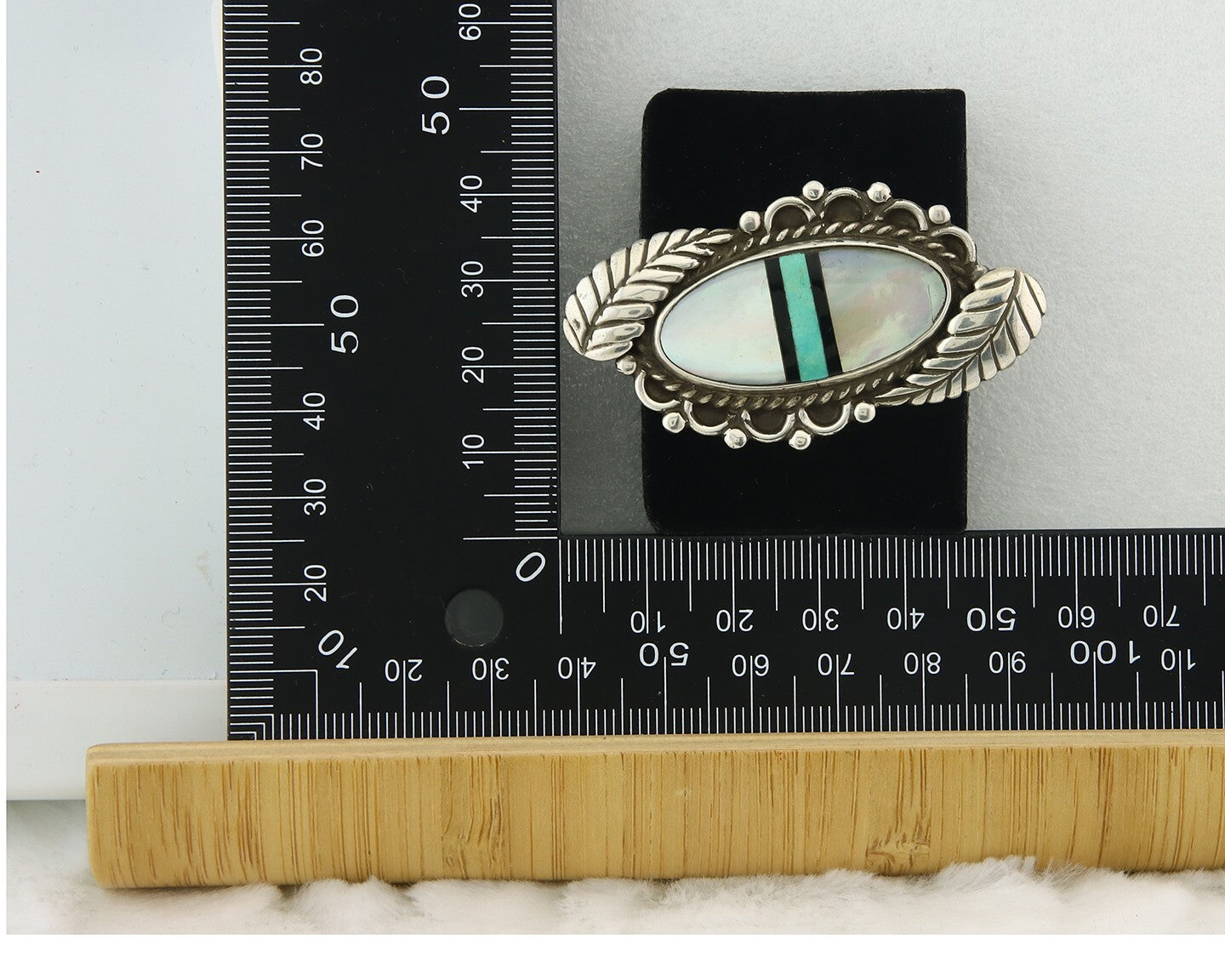 Vintage Navajo Ring 925 Sterling Silver Turquoise Signed JG Size 8.75