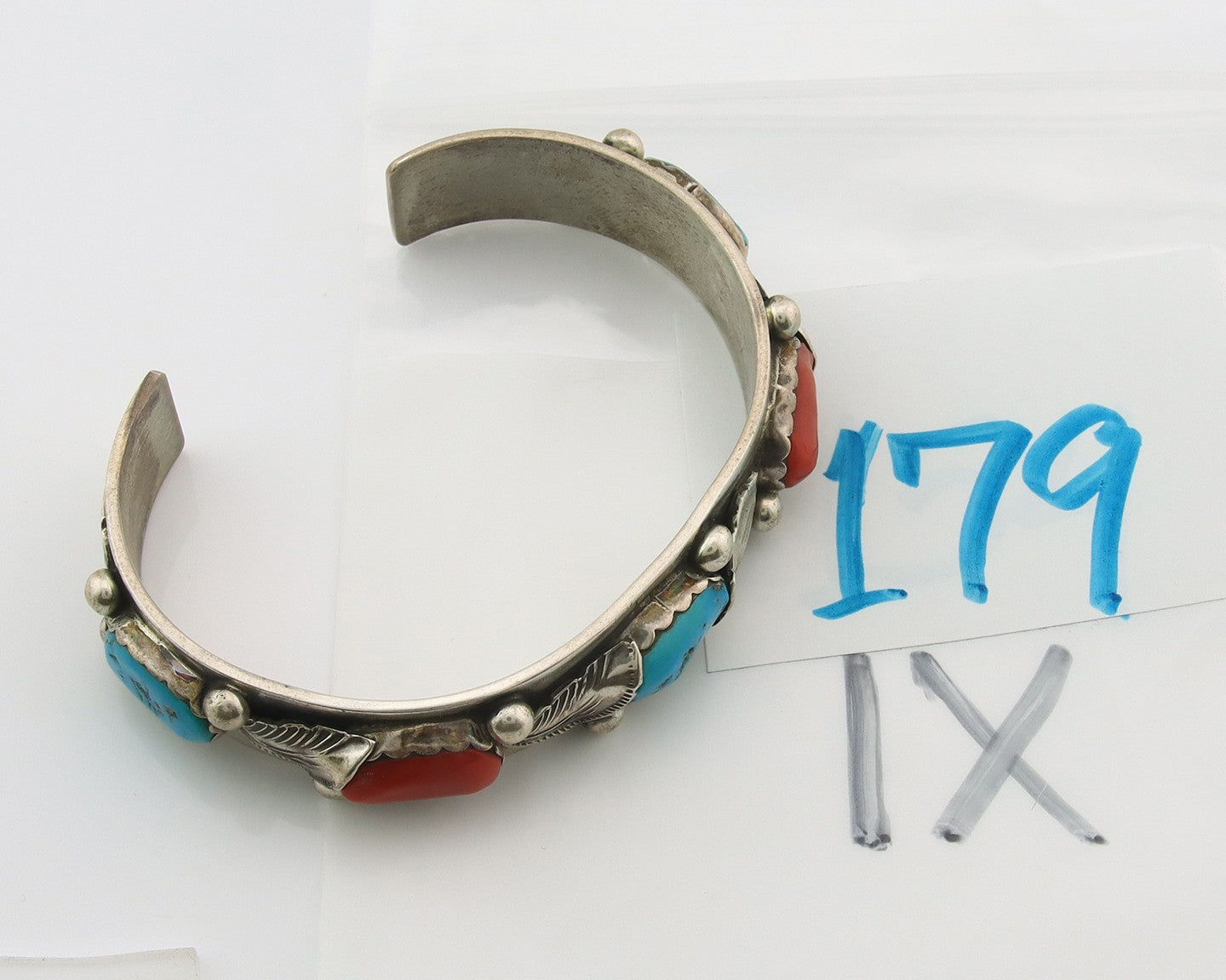 Zuni Cuff Bracelet Sterling Silver Natural Coral & Turquoise Signed Simplicio