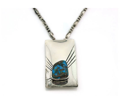 Navajo Bead Necklace 925 Sterling Silver Nugget Turquoise Vintage Signed C.80's